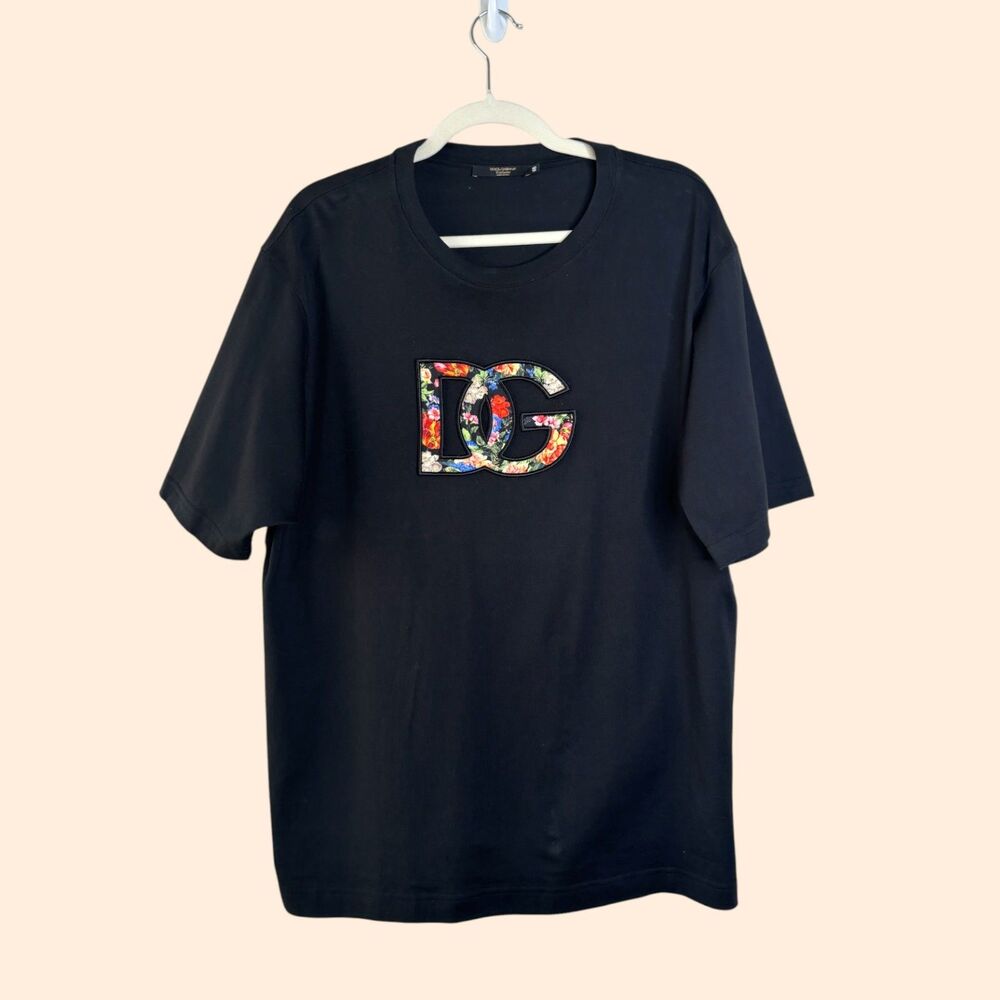 Dolce Gabbana Black Floral DG Logo T-Shirt
